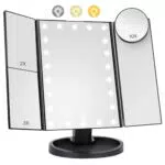 HIYAA Schminkspiegel mit 22 LED, faltbar, 1X/2X/3X/10X Vergrößerung, Touch Beleuchtung