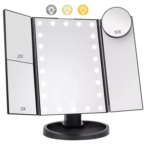 HIYAA Schminkspiegel mit 22 LED, faltbar, 1X/2X/3X/10X Vergrößerung, Touch Beleuchtung