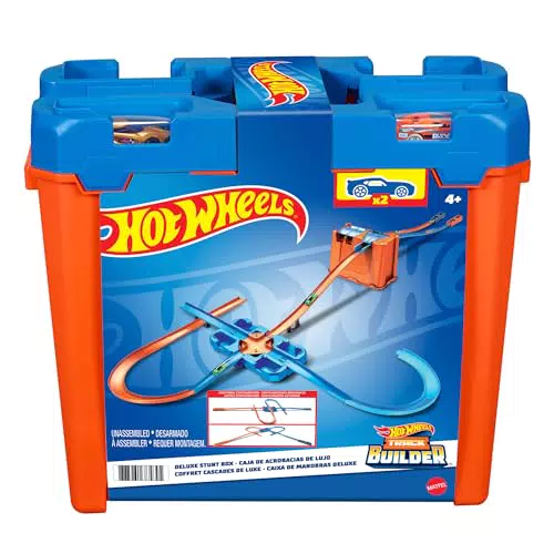Hot Wheels GGP93 - Track Builder Mega Stunt Box mit Tracksets und Zubehör inkl. 2 Autos & GBN81 Track Builder Booster Pack Spielset