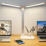 iVict Dual Swing Arm LED Schreibtischlampe, 5-Modi Touch Control Helligkeitsstufen Schreibtischlicht mit 45-Minuten Auto-Off Timer
