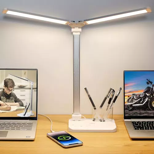 iVict Dual Swing Arm LED Schreibtischlampe, 5-Modi Touch Control Helligkeitsstufen Schreibtischlicht mit 45-Minuten Auto-Off Timer