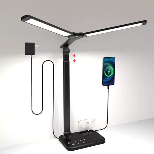 iVict LED Schreibtischlampe, höhenverstellbar, dimmbar, USB, 5 Lichtmodi, Touch Control