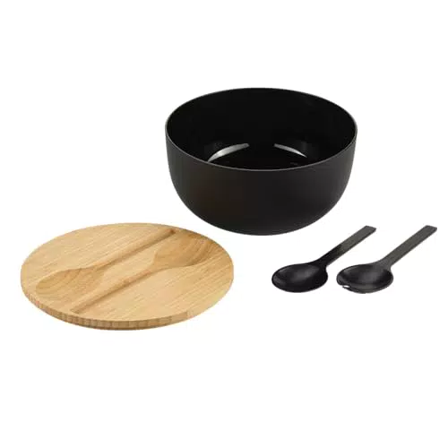 Kesper Salatschüssel-Set mit Salatbesteck, Kunststoff (PP), Bambus, D 24 cm