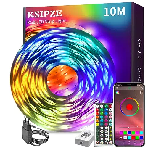 KSIPZE Led Strip 10m RGB LED Streifen mit Fernbedienung Bluetooth Musik Sync Timer-Einstellung Dimmbar Farbwechsel Led Lichterkette Lichtband Leiste Band für Zuhause Partei deko