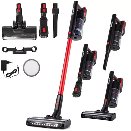 LEHMANN Akku Staubsauger 3-in-1 mit HEPA-Filter und LED-Bürste für Tierhaare