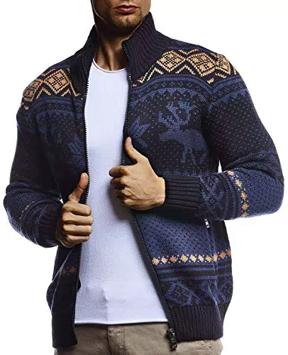 Leif Nelson Herren Strickjacke Norwegerjacke Übergangsjacke Slim Fit LN20759