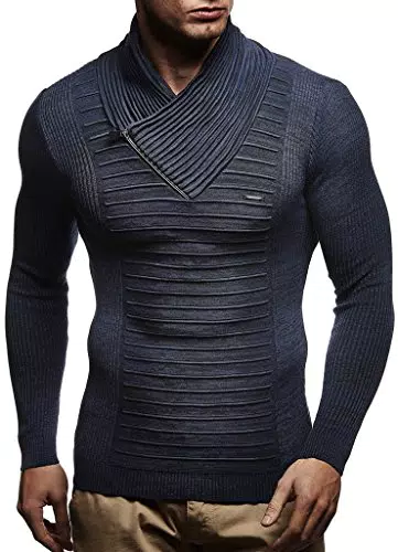 Leif Nelson Herren Strickpullover mit Reißverschluss - Dünner Schalkragen Pullover