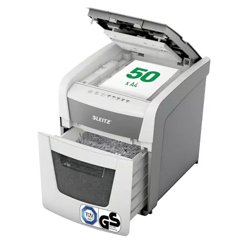 Leitz IQ Autofeed Aktenvernichter - Automatischer Einzug, Partikelschnitt P4, 60L Abfallbehälter