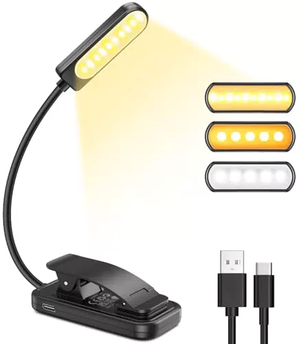Leselampe Buch mit 6 LEDs, wiederaufladbar, 3 Helligkeitsmodi, flexibel