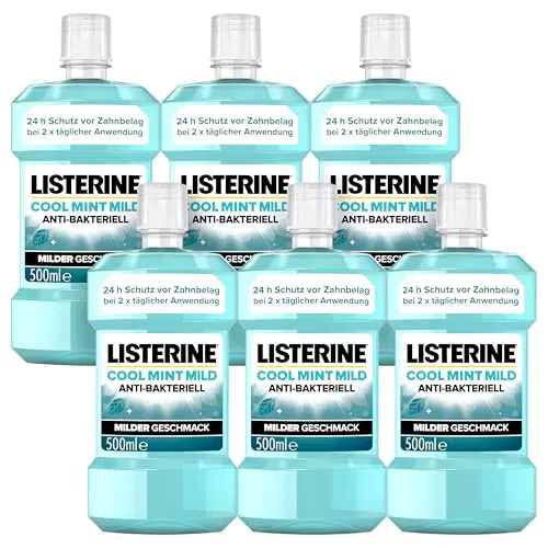 LISTERINE Cool Mint Mild, antibakterielle Mundspülung mit ätherischen Ölen & ohne Alkohol