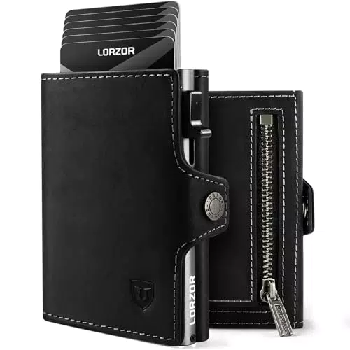 LORZOR® Slim Wallet mit Münzfach und RFID Blocker für Herren aus Leder