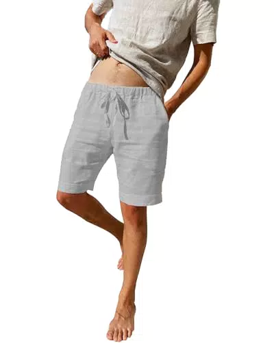LVCBL Herren Shorts mit elastischem Bund und Kordelzug für den Sommer - Hellgrau