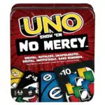 Mattel Games UNO No Mercy Kartenspiel mit Aufbewahrungsdose und Sonderregeln