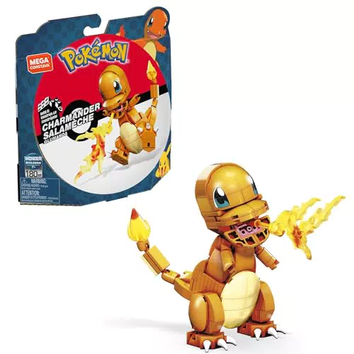 Pokémon Glumanda Bauset mit Bewegungsstein und Feuerlandschaft, HTH86