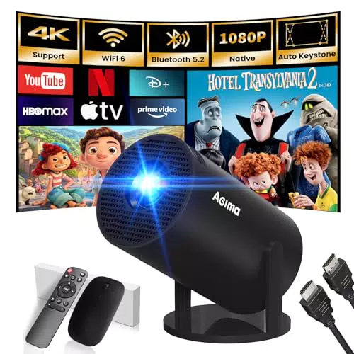 Beamer 1080P 4K Support, Tragbarer Streaming-Projektor mit Dual WiFi & Bluetooth 5.0