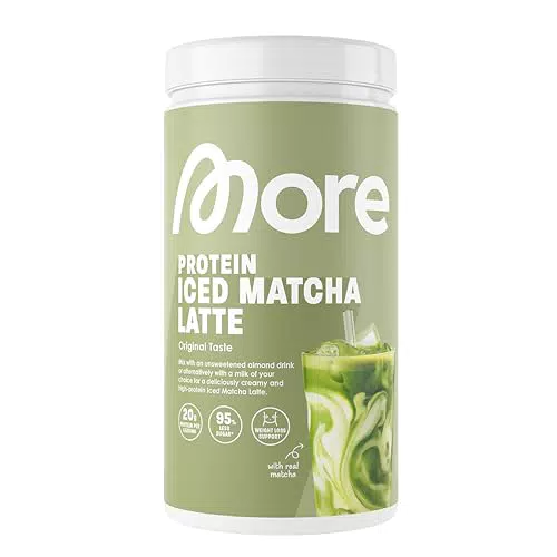 MORE Protein Iced Matcha Latte - Grünes Teepulver mit Proteinen, wenig Zucker, wenig Fett