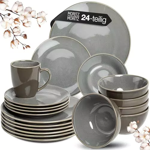 Moritz & Moritz SENSE Geschirrset - Stylisches Steinzeug Tafelservice für 6 Personen