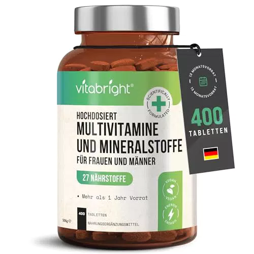 VitaBright Hochdosierte Multivitamin Tabletten für Frauen und Männer, vegan