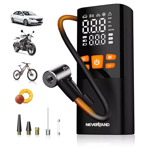 NEVERLAND Elektrische Luftpumpe 150 PSI - Tragbarer Akku Kompressor für Auto und Fahrrad