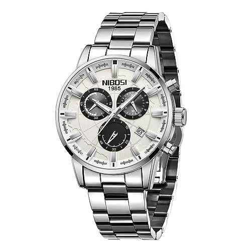 NIBOSI Herrenuhr Analog Quarz Chronograph Wasserdicht Edelstahl für Herren