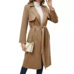 OBEEII Damen Trenchcoat Lang Faux Wildleder Jacke Windbreaker mit Taschen