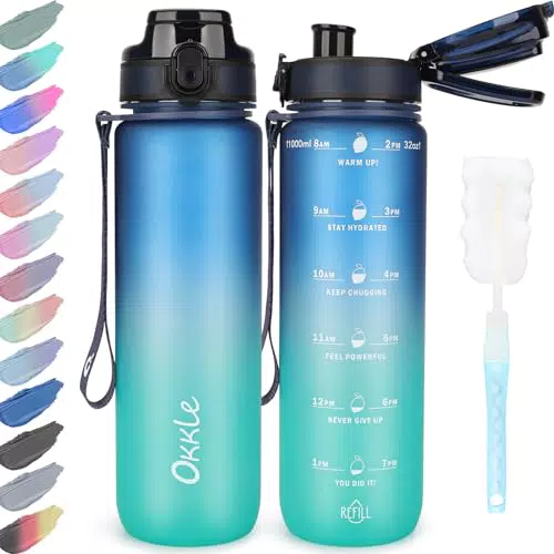 OKKLE Trinkflasche 1L - BPA-freie Wasserflasche mit Verschlussdeckel für Fitness, Schule, Radfahren & Sport