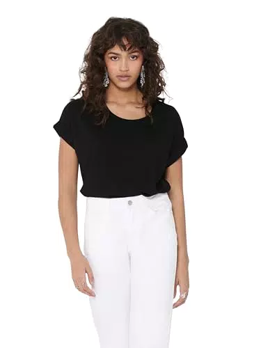 ONLY Damen Einfarbiges T-Shirt, Basic Rundhals Ausschnitt Kurzarm Top