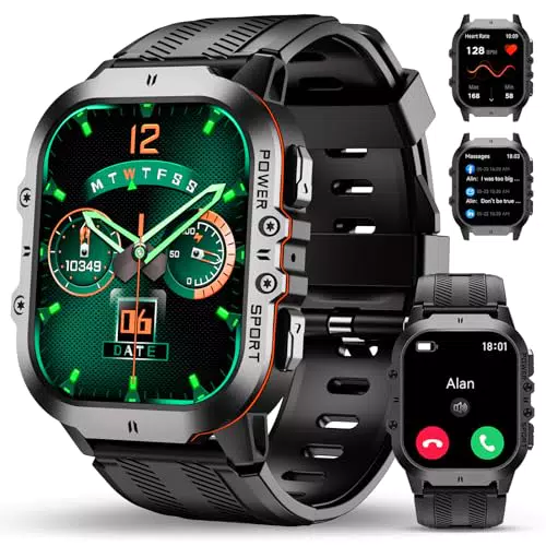 OUKITEL Smartwatch Herren, Militär Fitnessuhr mit Telefonfunktion und 120+ Sportmodi