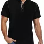 PEGENO Henley Hemd Herren Kurzarm Stehkragen mit Knopfleiste Klassisch Baumwolle