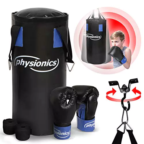 Physionics Kinder Boxsack-Set mit Boxhandschuhen und Boxbandagen für Junior Training