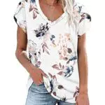 PLOKNRD Damen V-Ausschnitt T-Shirt mit Blütenblatt-Ärmeln für den Sommer