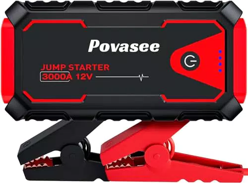 Povasee Starthilfe Powerbank 5000A mit LCD-Display und USB-Ausgängen für 12V Fahrzeuge