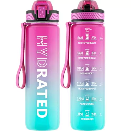 QLUR Trinkflasche, 1L BPA-Frei Tritan Wasserflasche mit Strohhalm