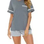 Reliwel Schlafanzug Damen Kurz Baumwolle Pyjama mit Katzenmotiv Loungewear