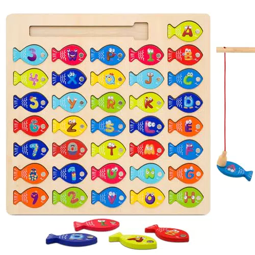 RunHero Montessori Angelspiel aus Holz - Magnetisches Motorikspielzeug für Kinder