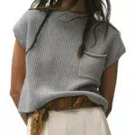 Saodimallsu Damen T-Shirt Kurzarm Strickpullover Rundhals Oberteile Basic