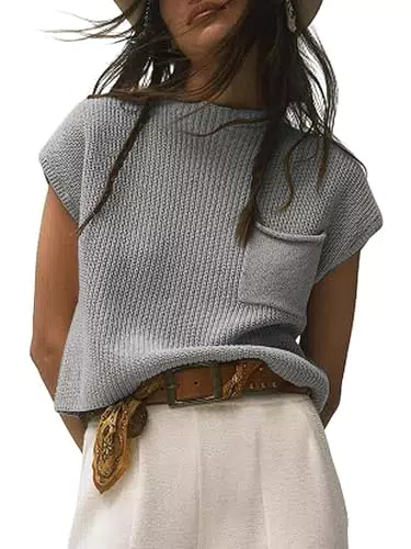 Saodimallsu Damen T-Shirt Kurzarm Strickpullover Rundhals Oberteile Basic