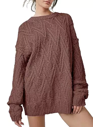 Saodimallsu Damen Pullover Rundhals Strickpullover Langarm Kabel Stricken