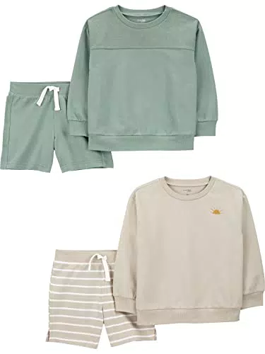 Simple Joys by Carter's Baby-Jungen 4-Piece French Terry Long-Sleeve Shirts and Shorts Playwear Set Spielbekleidungssets