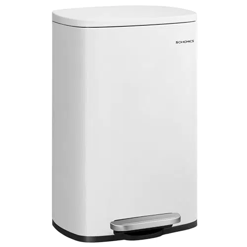SONGMICS Mülleimer 50L Treteimer mit Softclose und Fußpedal, Edelstahl