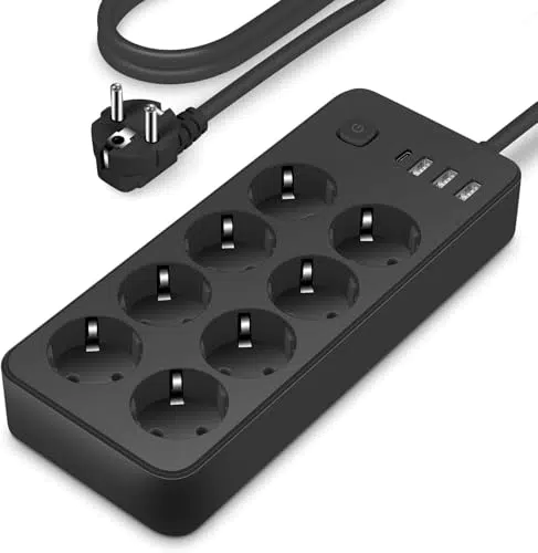 Steckdosenleiste mit Überspannungsschutz und 4 USB-Anschlüssen – 1,8m Verlängerung