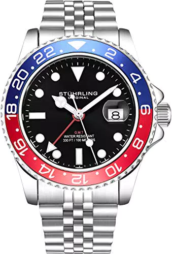 Stuhrling Original GMT Herren Edelstahl Uhr - Schweizer Quarz, wasserdicht 10 AT