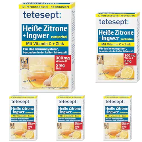 tetesept Heiße Zitrone mit Ingwer – Zuckerfreies Instant Pulver mit Zink & Vitamin C
