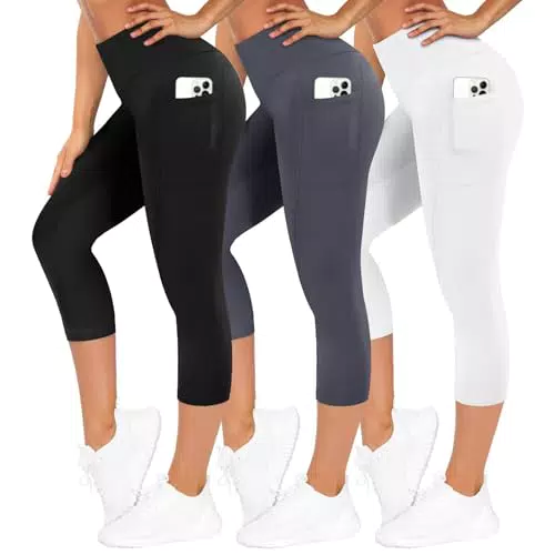 TNNZEET High Waist Sport Leggings Damen 3/4 mit Taschen für Fitness