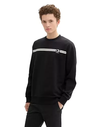 TOM TAILOR Denim Herren Basic Crew-Neck Sweater mit Print 1043299