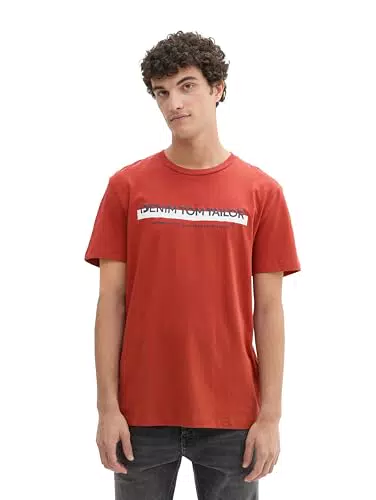 TOM TAILOR Denim Herren Slim Fit T-Shirt mit Logo-Print aus Baumwolle