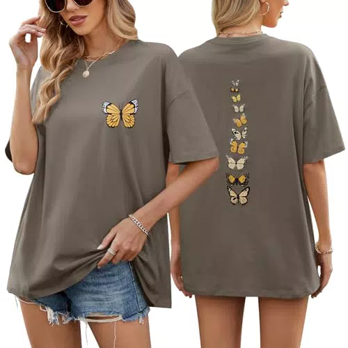TOMEEK Damen Oversize T-Shirt Rundhals Kurzarm aus Baumwolle Vintage Basic Tee