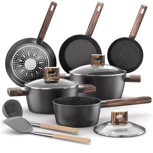 Topbooc Antihaft-Kochtopf Set Induktion aus Aluminium mit Töpfen und Pfannen