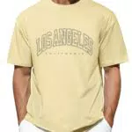 Vijamiy Herren T-Shirt Oversized mit Los Angeles Print aus 100% Baumwolle