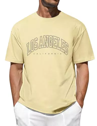 Vijamiy Herren T-Shirt Oversized mit Los Angeles Print aus 100% Baumwolle